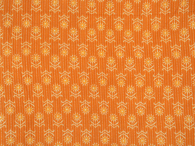 Orange Floral Pure Cotton Kantha Fabric