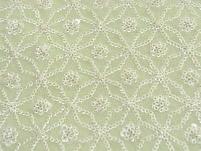 Pastel Green Viscose Georgette With Sequins Embroidered Fabric