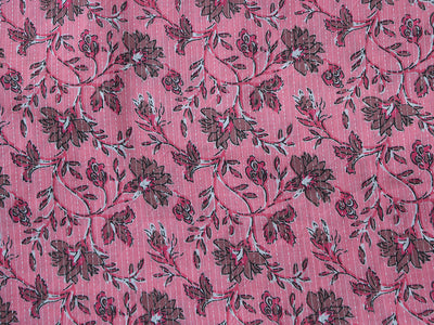 Flamingo Pink Floral Pure Cotton Kantha Fabric