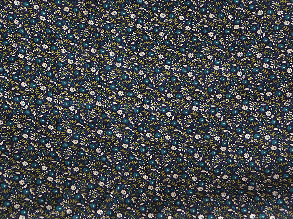 Blue & Green Floral Digital Printed Premium Crepe Fabric