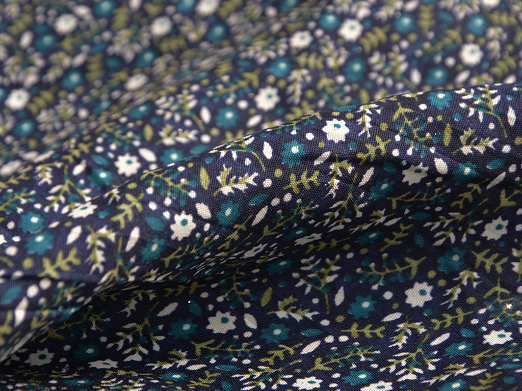 Blue & Green Floral Digital Printed Premium Crepe Fabric