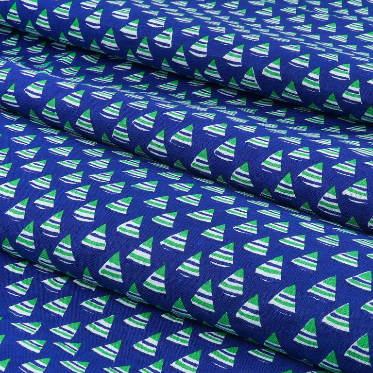 Blue & Green Geometric Printed Pure Cotton Fabric