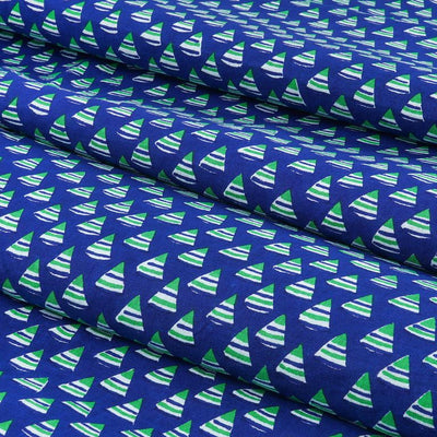 Blue & Green Geometric Printed Pure Cotton Fabric