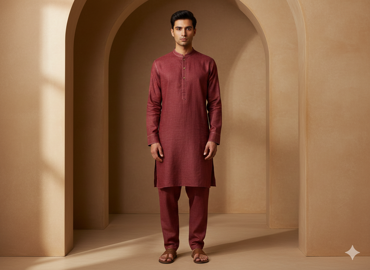 मैरून सादा कॉटन लिनन कपड़ा
