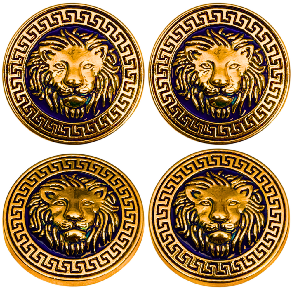 Golden & Blue Colour Lion Face Antique Design Round Shank Metal Button