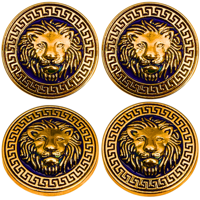 Golden & Blue Colour Lion Face Antique Design Round Shank Metal Button