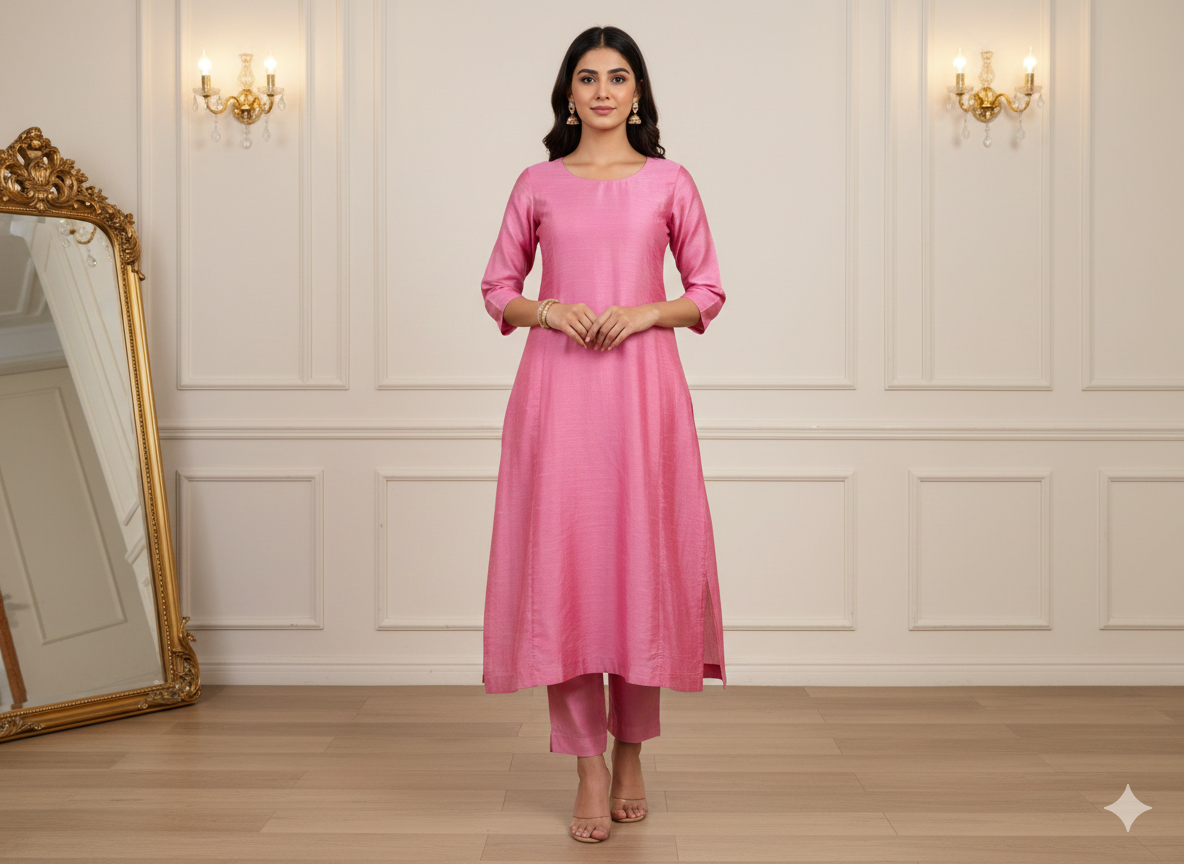 Baby Pink Plain Bangalore Raw Silk Fabric  (Wholesale)