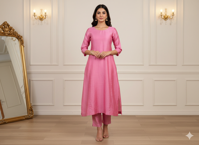 Baby Pink Plain Bangalore Raw Silk Fabric  (Wholesale)