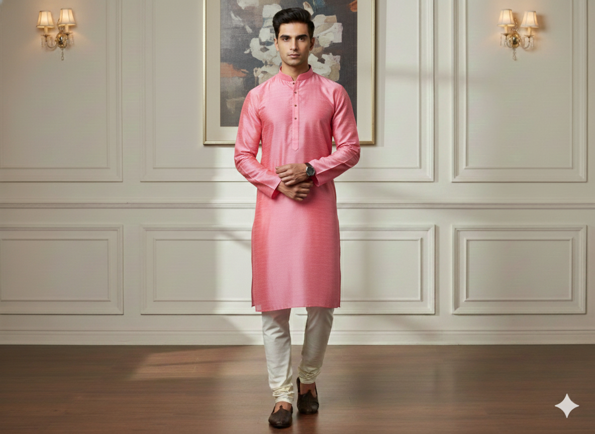 Baby Pink Plain Bangalore Raw Silk Fabric  (Wholesale)