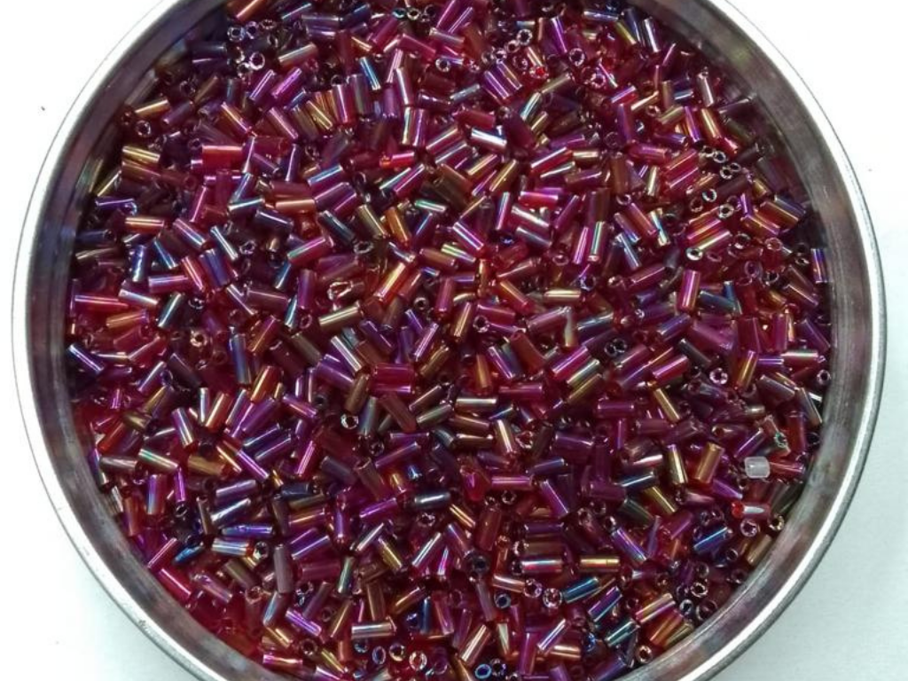 Red Rainbow Pipe Glass Seed Beads- 4.5 mm