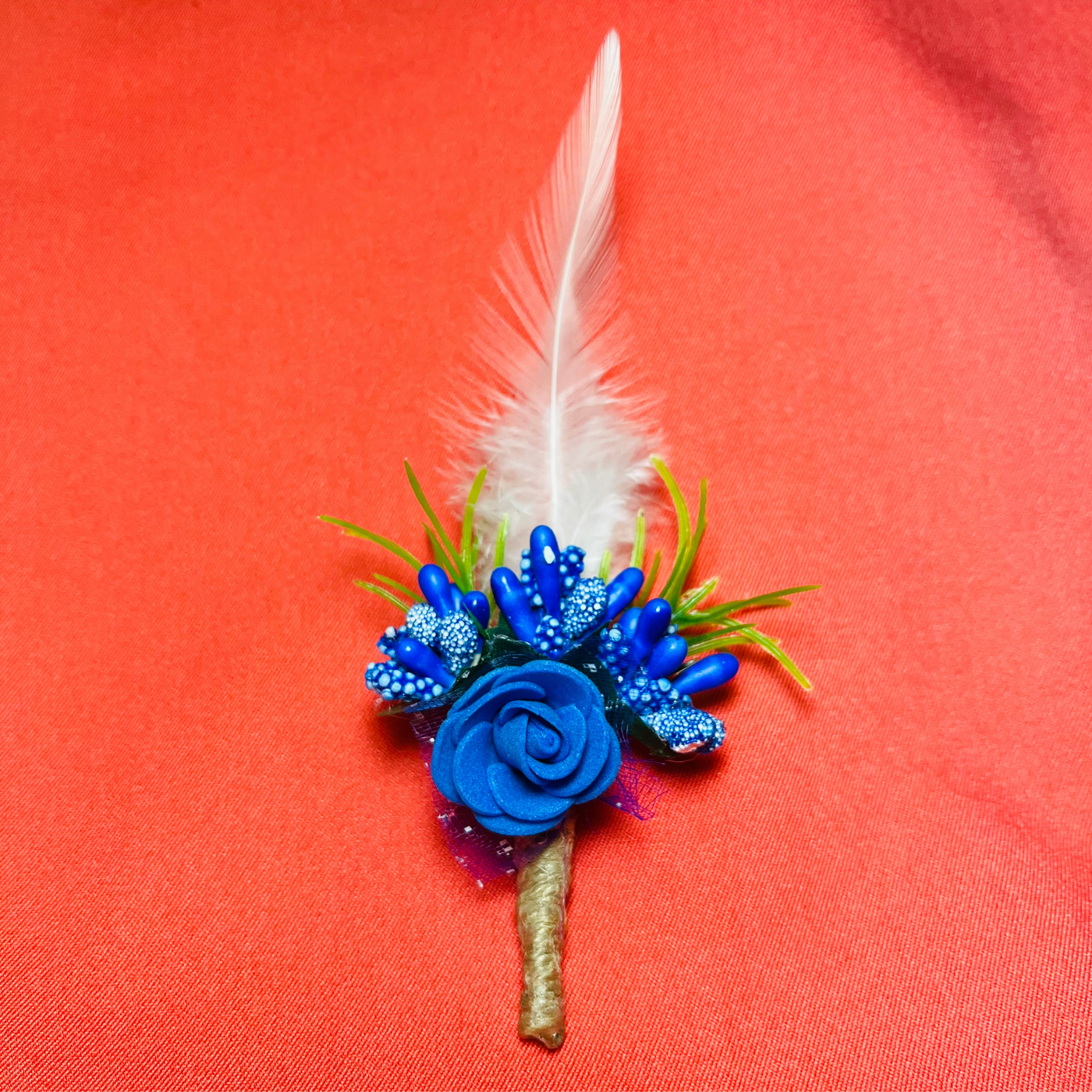 Blue & White Faux Feather Flower Brooch ( Wholesale )