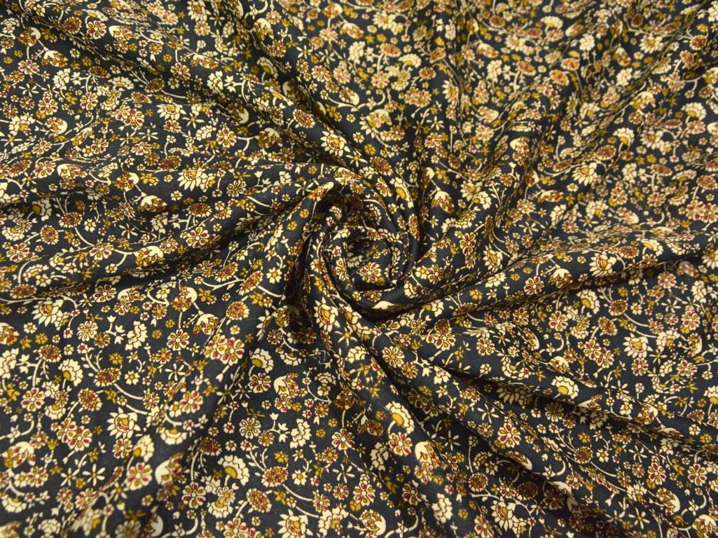 Black Floral Digitally Printed Butter Crepe Fabric
