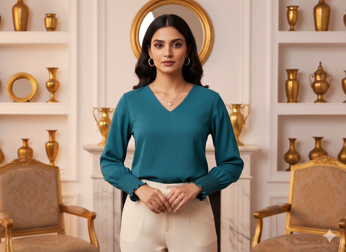 फिरोजी प्लेन 60 ग्राम जॉर्जेट कपड़ा