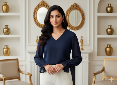 मिडनाइट ब्लू प्लेन 60 ग्राम जॉर्जेट फ़ैब्रिक