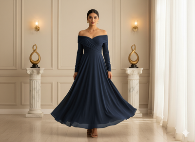 मिडनाइट ब्लू प्लेन 60 ग्राम जॉर्जेट फ़ैब्रिक