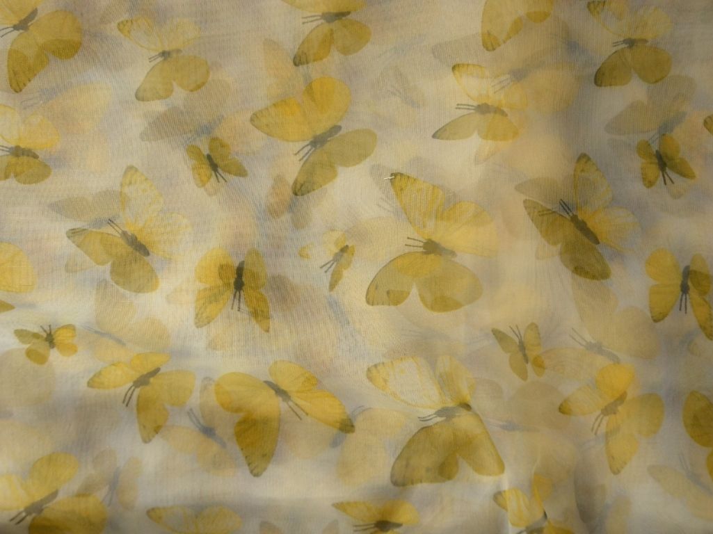 White Butterfly Digital Printed Liquid Organza Fabric