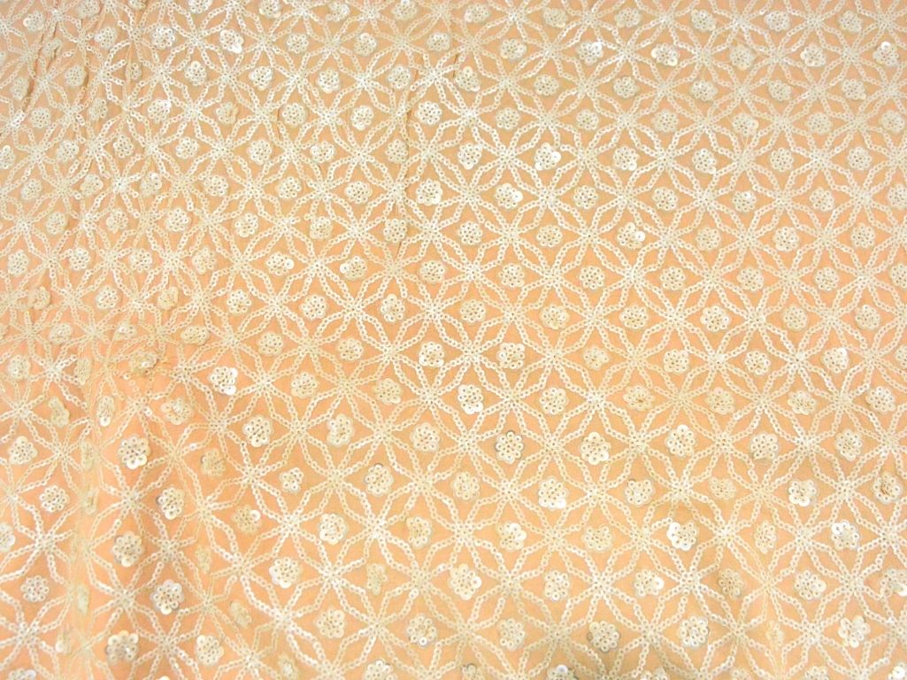 Light Peach Viscose Georgette With Sequins Embroidered Fabric