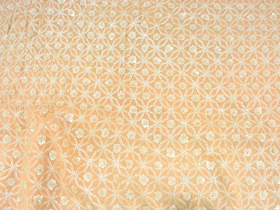 Light Peach Viscose Georgette With Sequins Embroidered Fabric