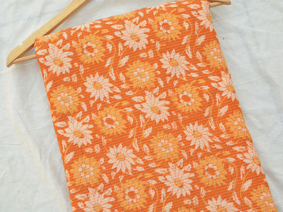 Orange Floral Pure Cotton Kantha Fabric