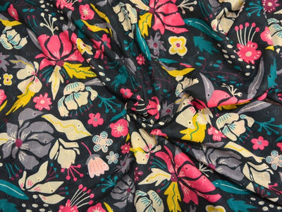 Black 100 % Pure Cotton Chikan Embroidered Fabric