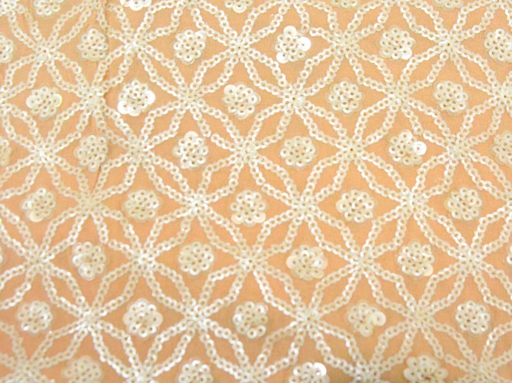 Light Peach Viscose Georgette With Sequins Embroidered Fabric