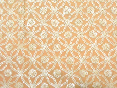 Light Peach Viscose Georgette With Sequins Embroidered Fabric