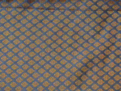 Grey & Golden Brown Geometric Semi Banarasi Brocade Fabric