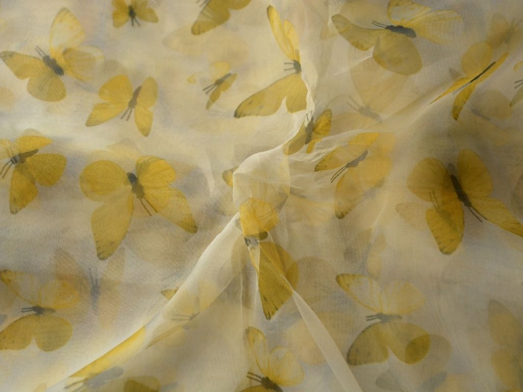 White Butterfly Digital Printed Liquid Organza Fabric