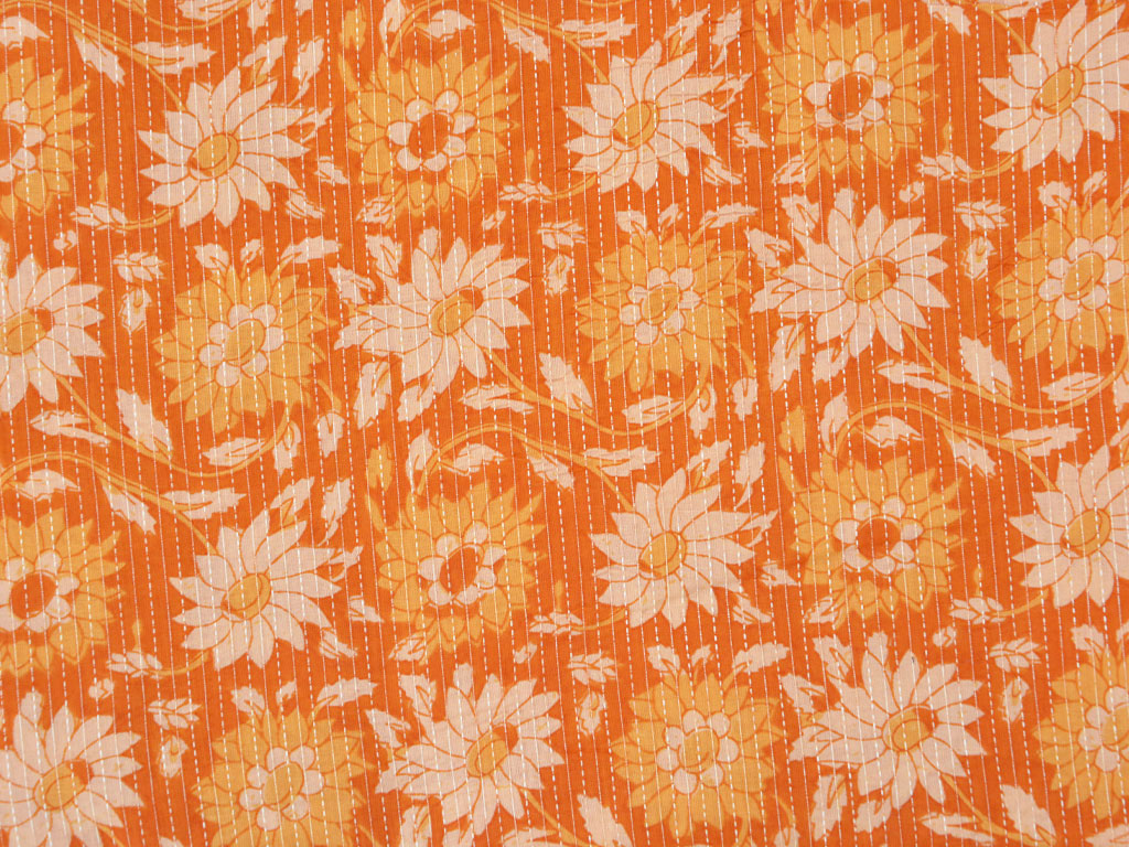 Orange Floral Pure Cotton Kantha Fabric