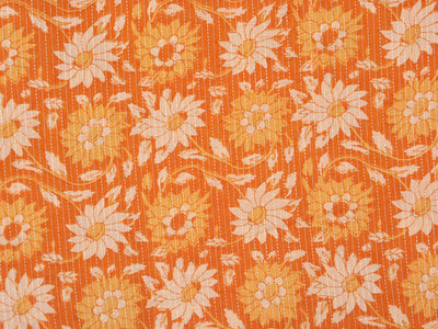 Orange Floral Pure Cotton Kantha Fabric