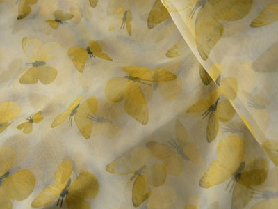 White Butterfly Digital Printed Liquid Organza Fabric