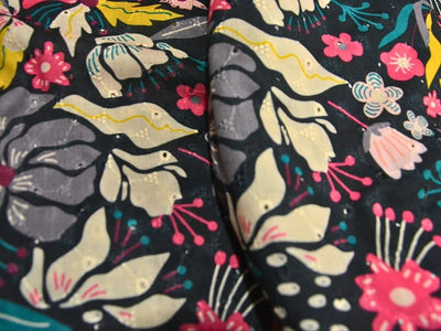 Black 100 % Pure Cotton Chikan Embroidered Fabric