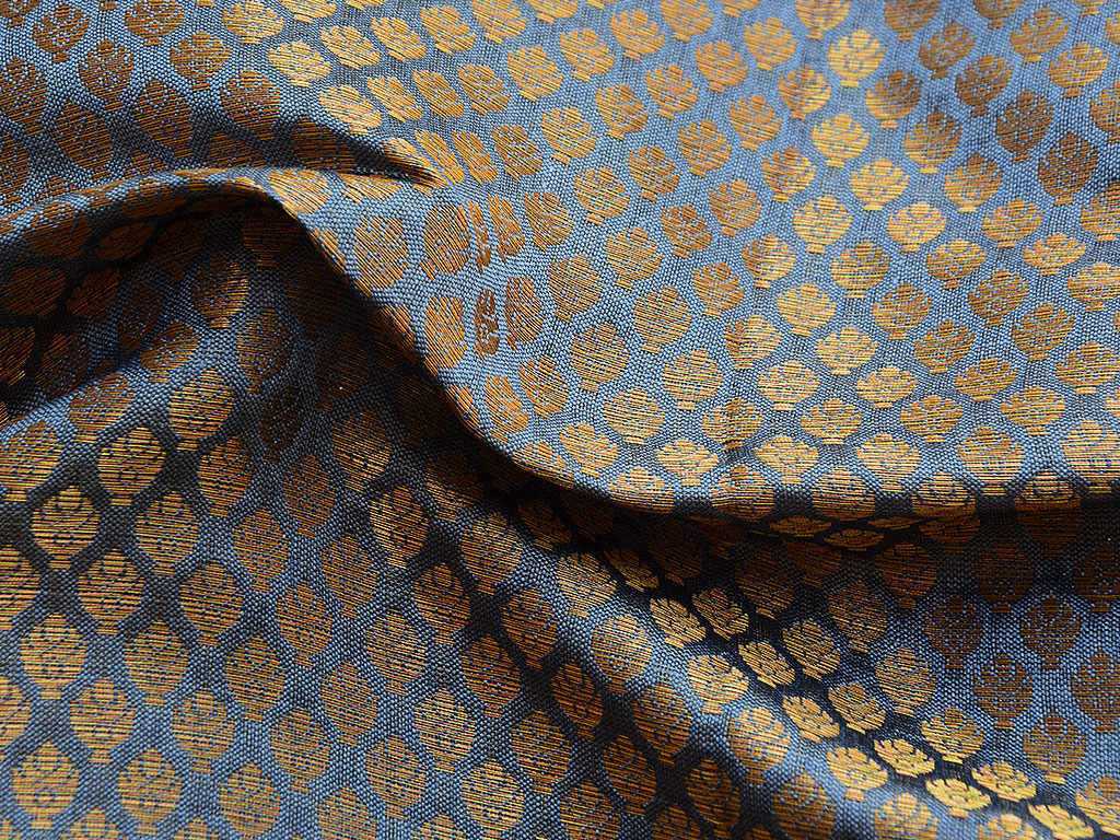 Grey & Golden Brown Geometric Semi Banarasi Brocade Fabric