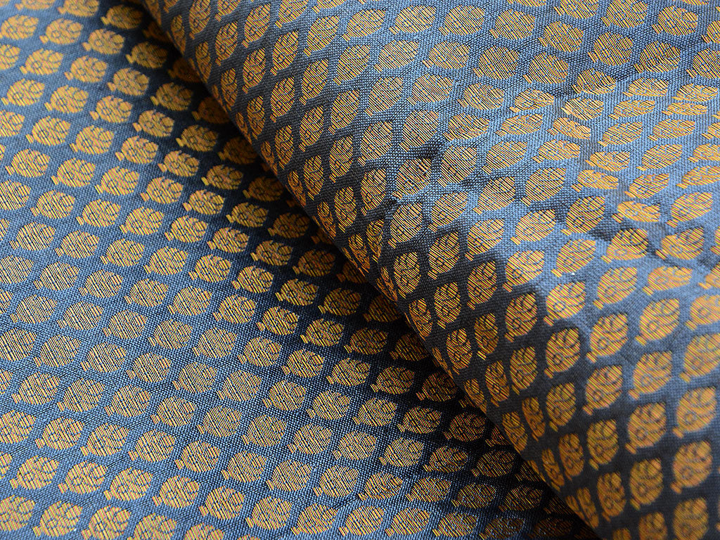 Grey & Golden Brown Geometric Semi Banarasi Brocade Fabric