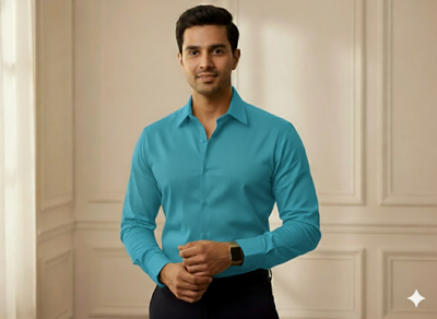 एक्वामरीन नीला सादा ग्लेज्ड कॉटन कपड़ा