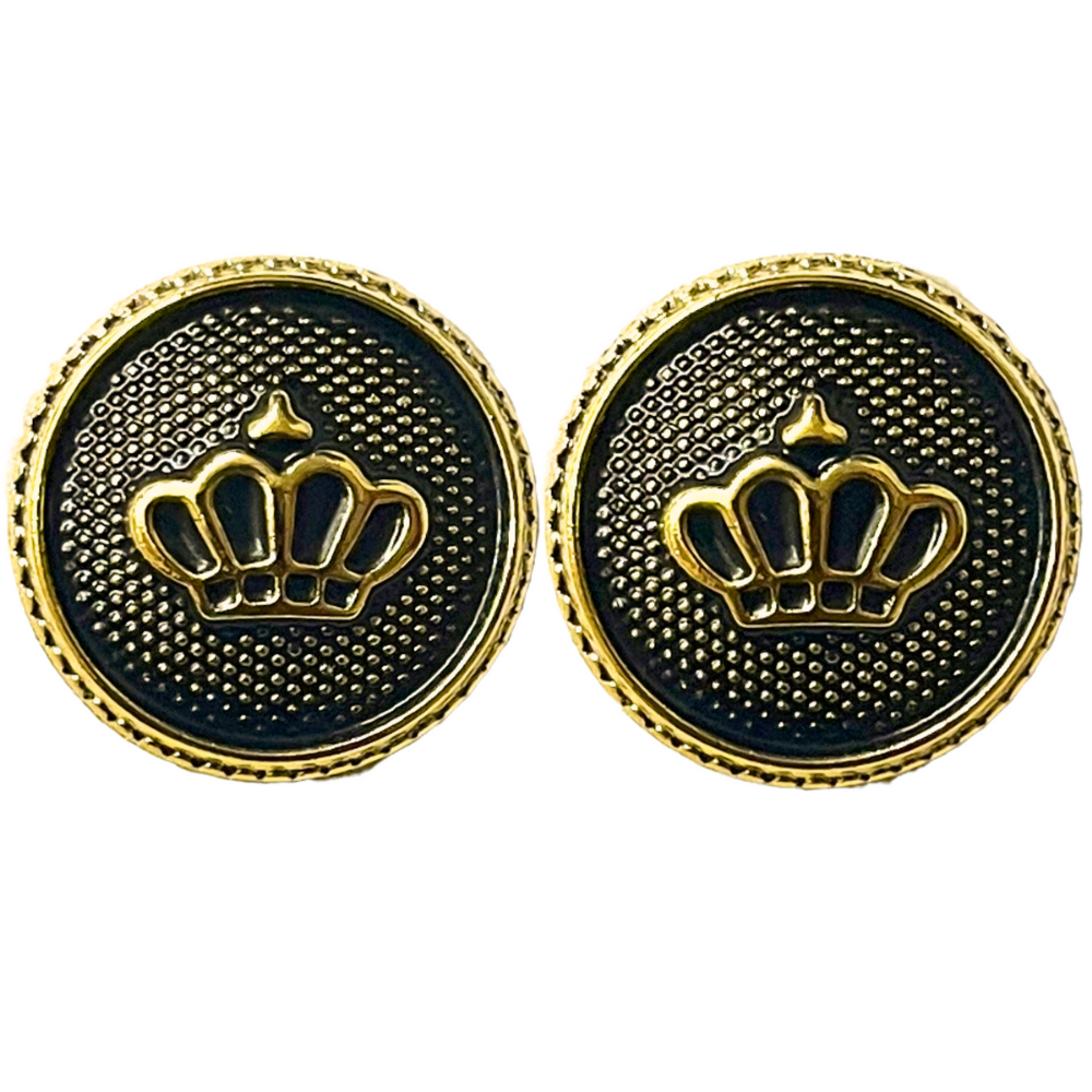 Black & Golden King’s & Queen’s Favourite Crown Design Round Shank Plastic Button Black and Golden Colour for Coat, Suit, Blazer, Sherwani, Nehru Jacket and for all Types of Clothes