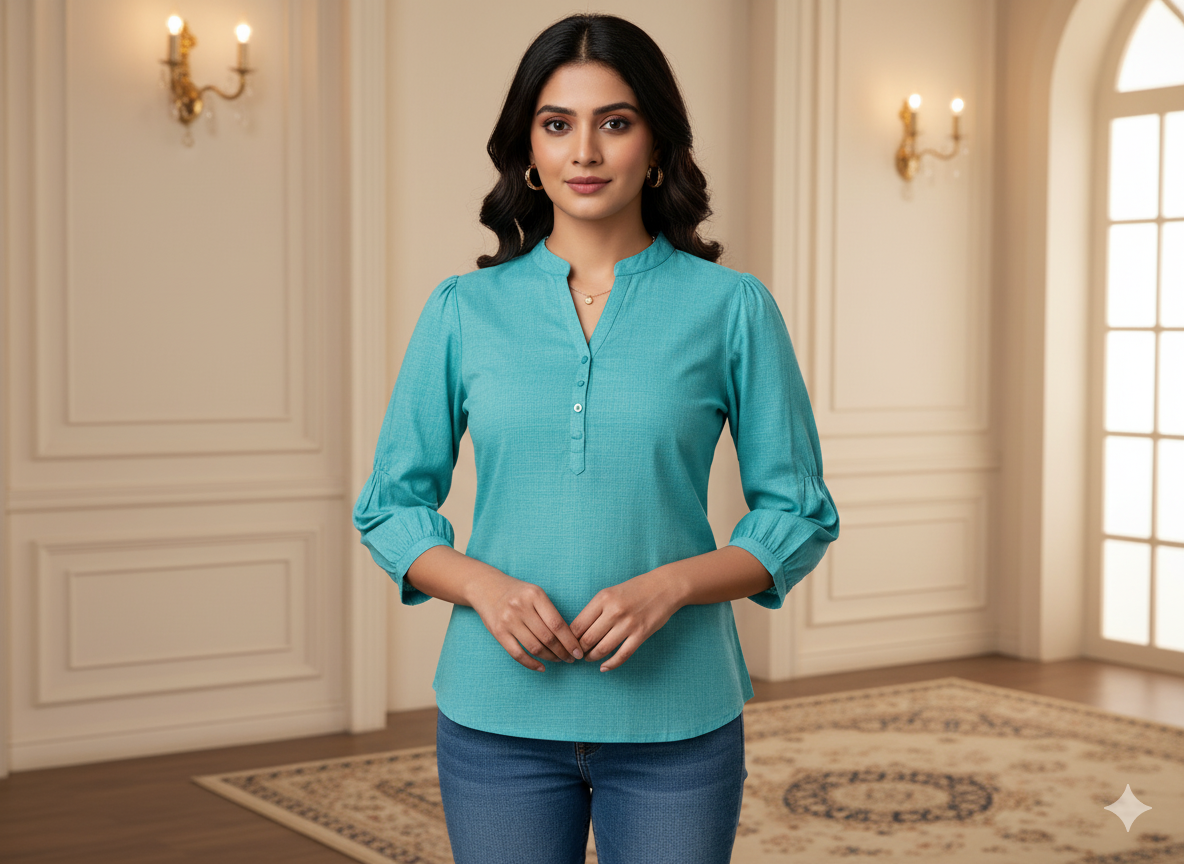 एक्वामरीन नीला सादा ग्लेज्ड कॉटन कपड़ा