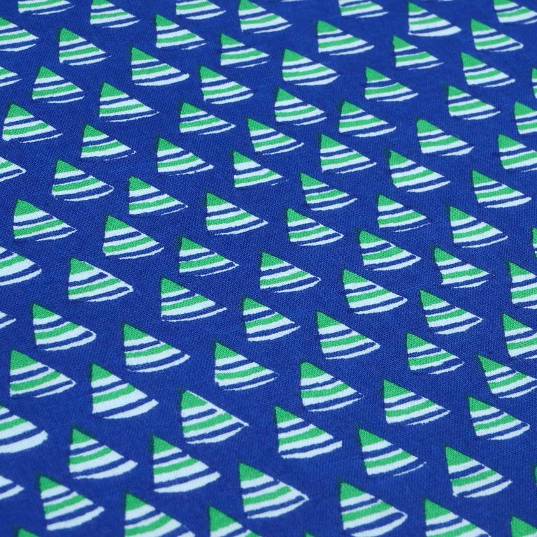 Blue & Green Geometric Printed Pure Cotton Fabric