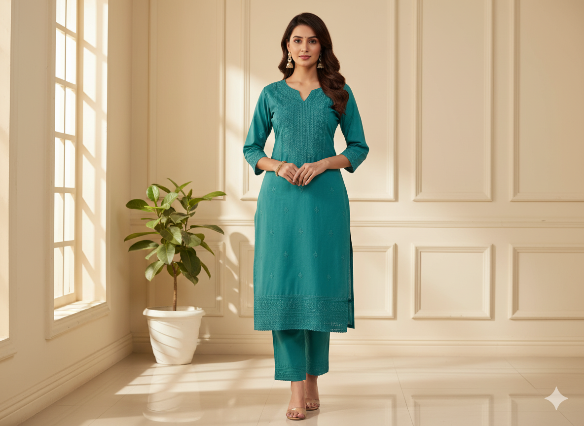 एक्वामरीन नीला सादा ग्लेज्ड कॉटन कपड़ा (थोक)