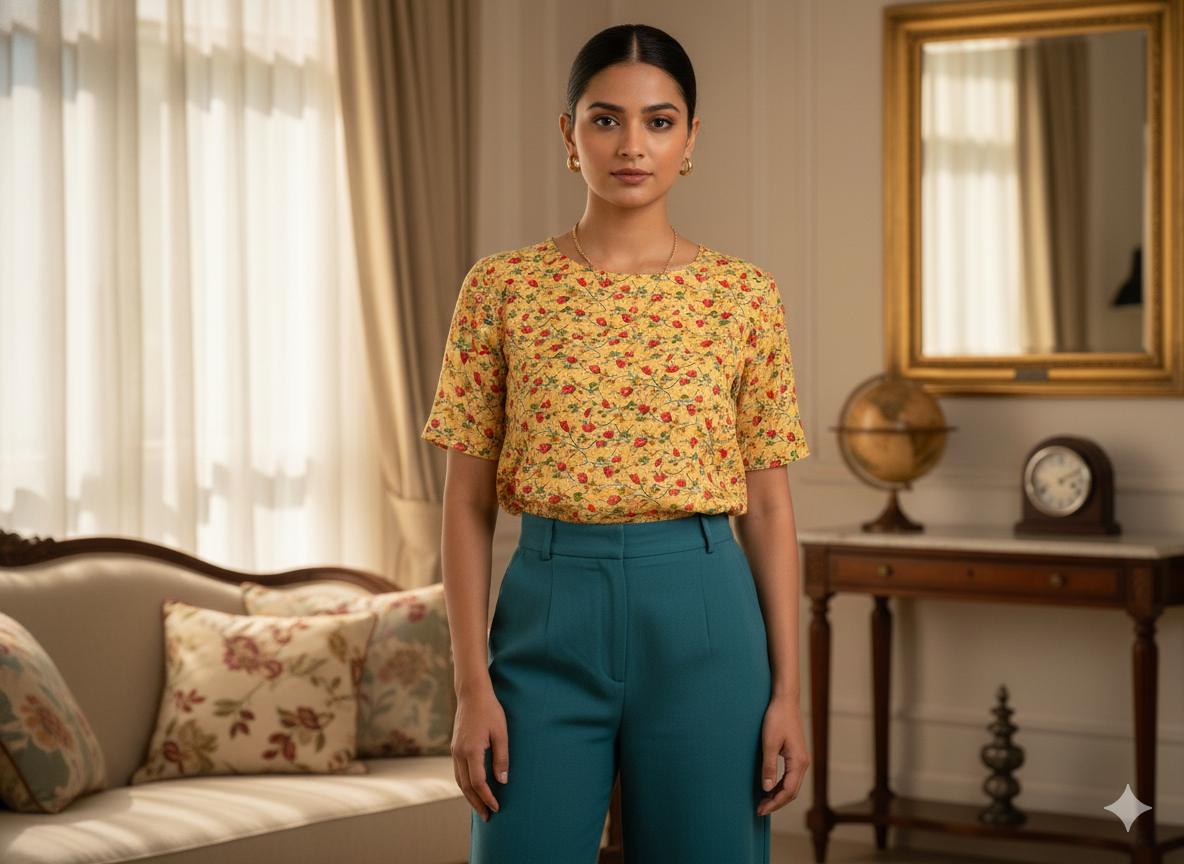 Creame Floral Digitally Printed Butter Crepe Fabric