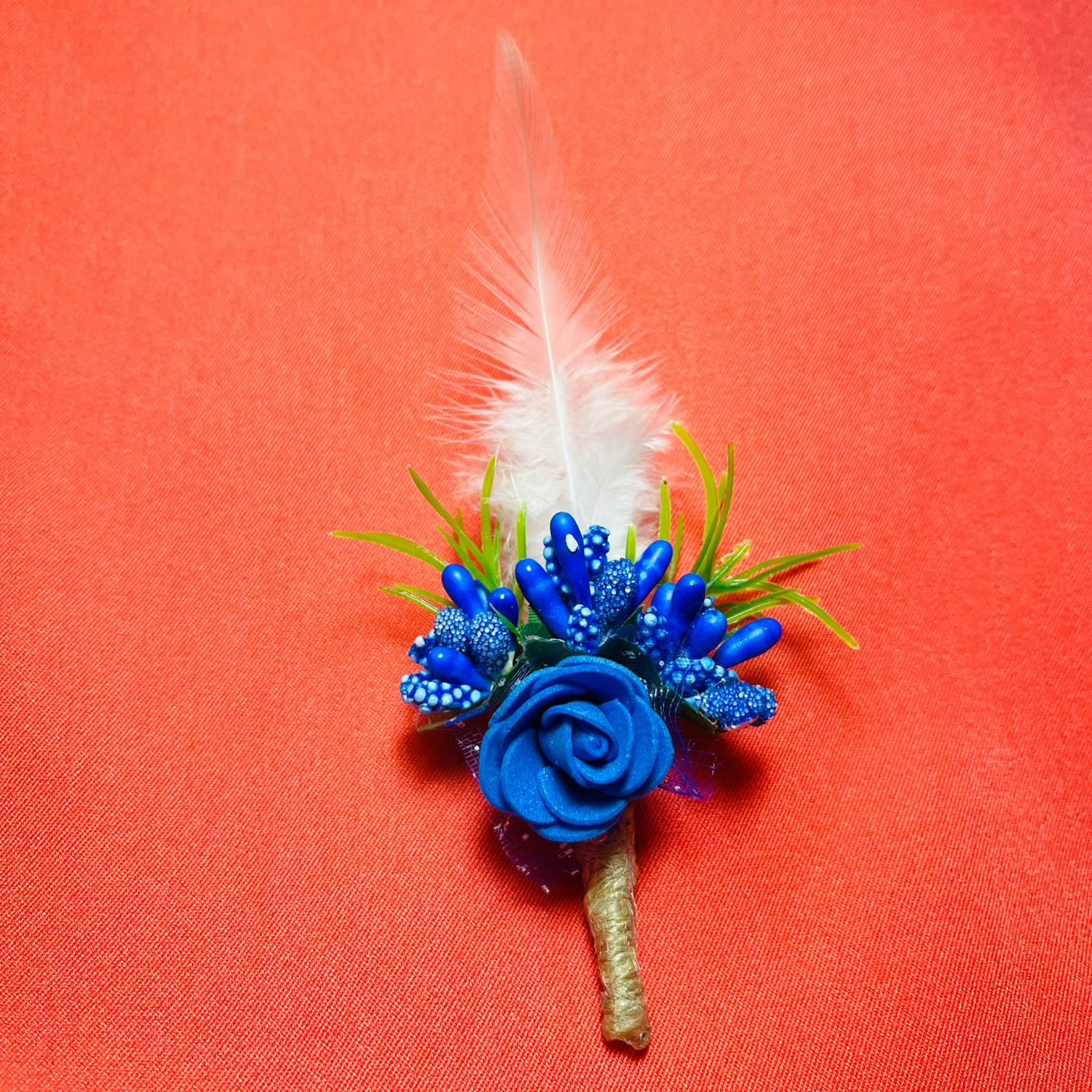 Blue & White Faux Feather Flower Brooch ( Wholesale )