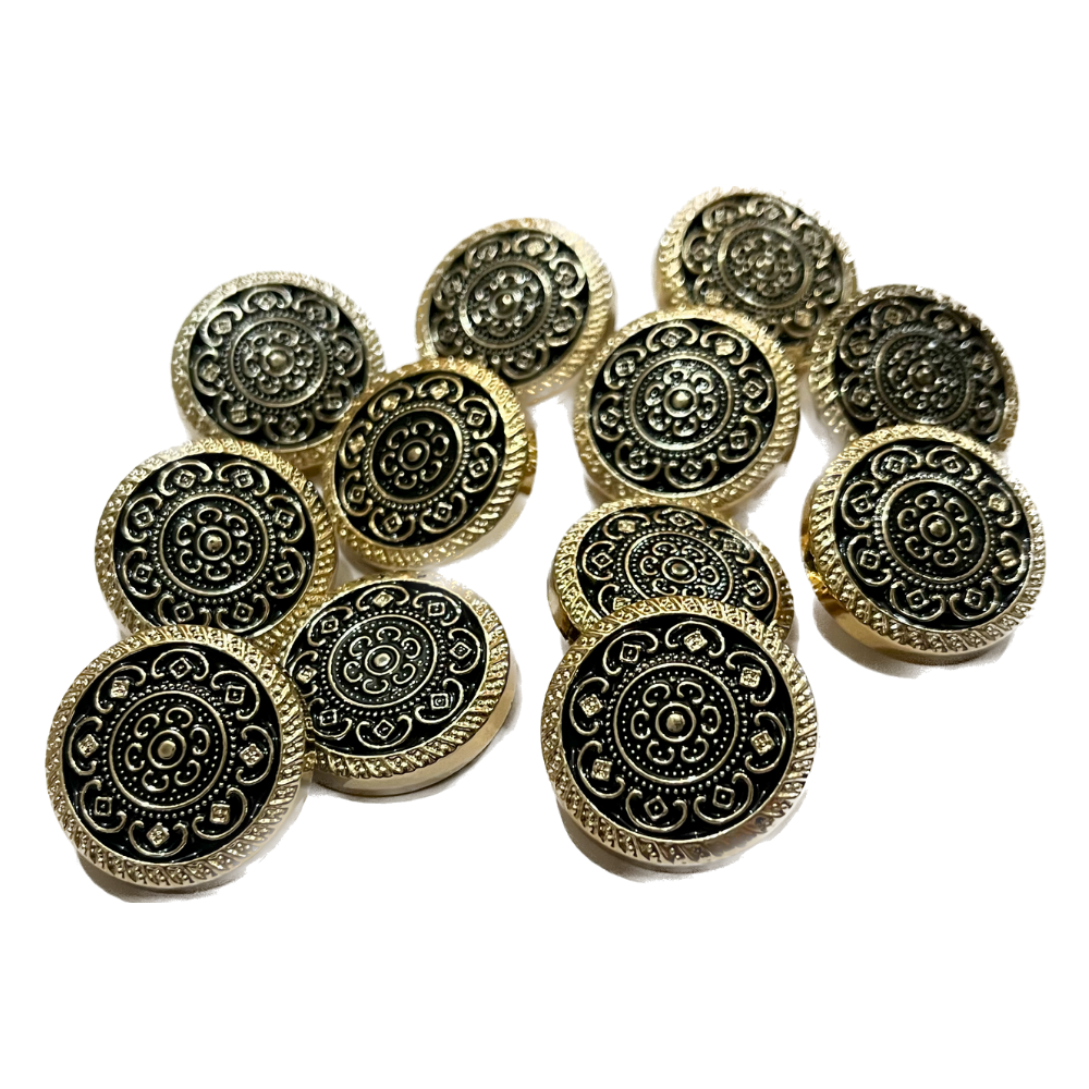 Black & Golden Floral Circular Metal Button