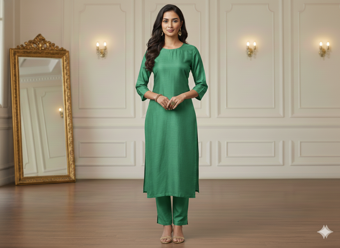 Sea Green Plain Bangalore Raw Silk Fabric  (Wholesale)