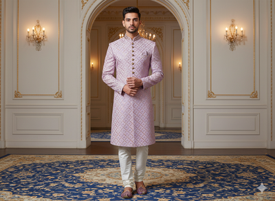 लैवेंडर मेटैलिक सेक्विन कढ़ाई मलाई साटन फैब्रिक