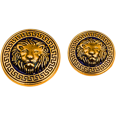 Golden & Blue Colour Lion Face Antique Design Round Shank Metal Button