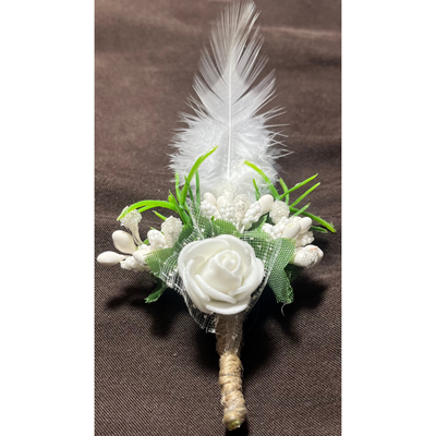 White Faux Feather Flower Brooch