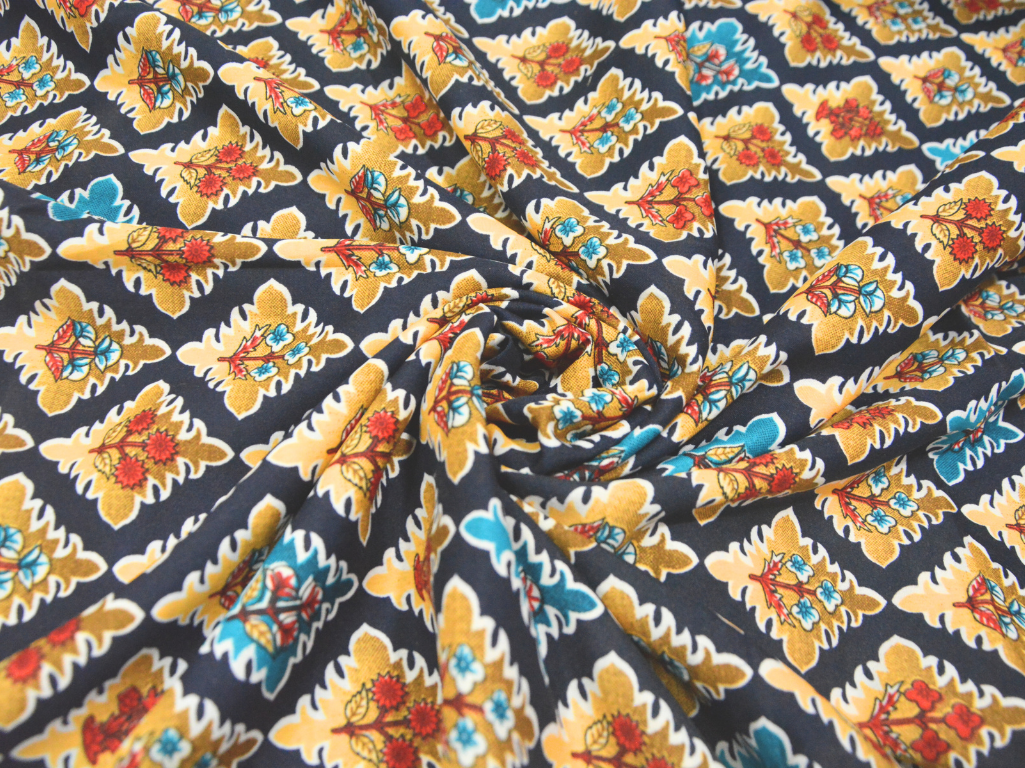 Deep Blue Diamond Digitally Printed Butter Crepe Fabric