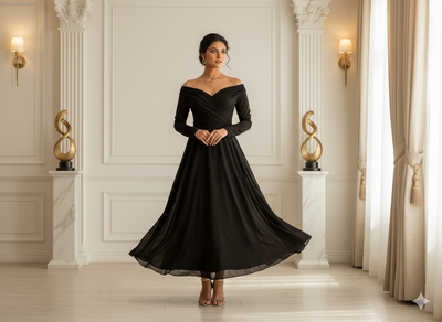 सेबल ब्लैक प्लेन 60 ग्राम जॉर्जेट फ़ैब्रिक