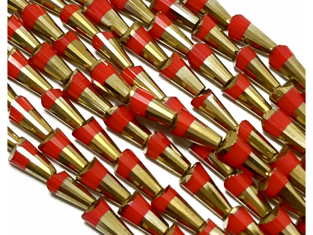 Red & Golden Conical Glass Beads