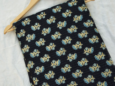 Black Floral Pure Cotton Kantha Fabric